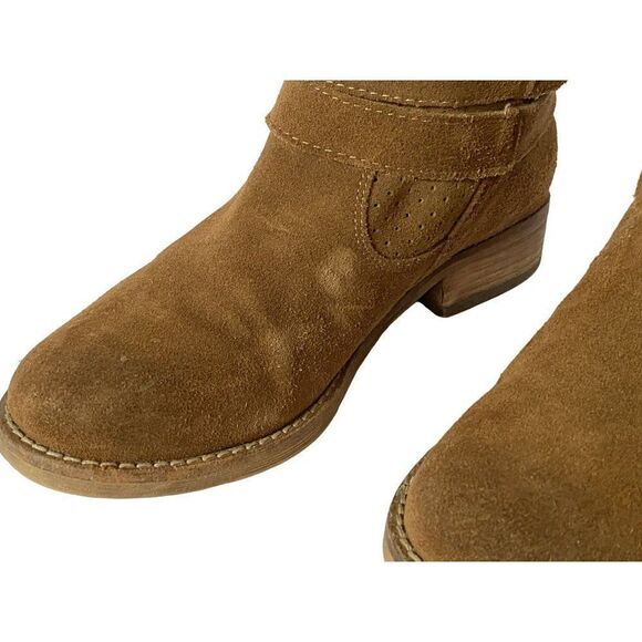 Vintage Chroma Pierced Suede Booties Boots Pull-On Brown Block Heel Leather 8M - Picture 4 of 10